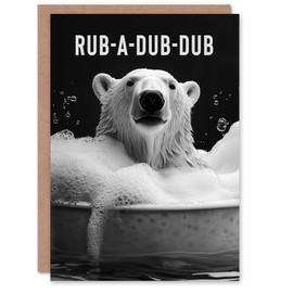 Artery8 Greeting Card Polar Bear in Bathtub Bath Time Rub A Dub Fun Blank For Him Or Her Art Birthday Card