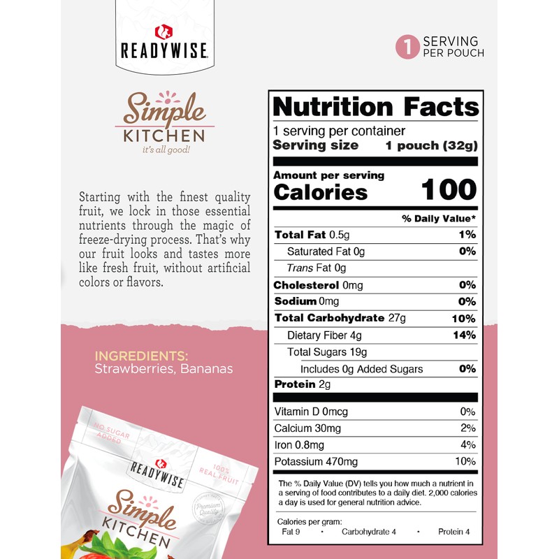 READYWISE - Simple Kitchen, Freeze-Dried Strawberries & Bananas, Pack of