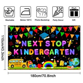 Mocsicka 2025 Preschool Graduation Backdrop Preschool Graduation Decorations Banner Graduate for Next Stop Kindergarten Background for Kids Children Party Supplies (Black, 70.8x43.3 inch)