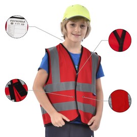 AYKRM Safety vest for children, high visibility vest, reflective safety vest, red