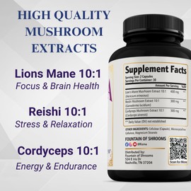 Rizma – Lion’s Mane, Reishi, & Cordyceps Mushroom Supplement for Brain Function, Mood, Focus & Energy – 60 Capsules