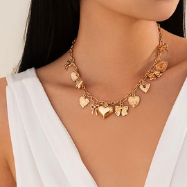 Gold Charm Necklace for Women Gold shell Pearl paperclip Choker necklaces Summer Beach Necklace Boho Charm Jewelry (Bow Style)