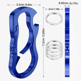 Idakekiy Zinc Alloy Key Chain Carabiner Clip Key Holder with Bottle Opener 4 Key Rings for Men Ink Blue, Ink Blue, Small