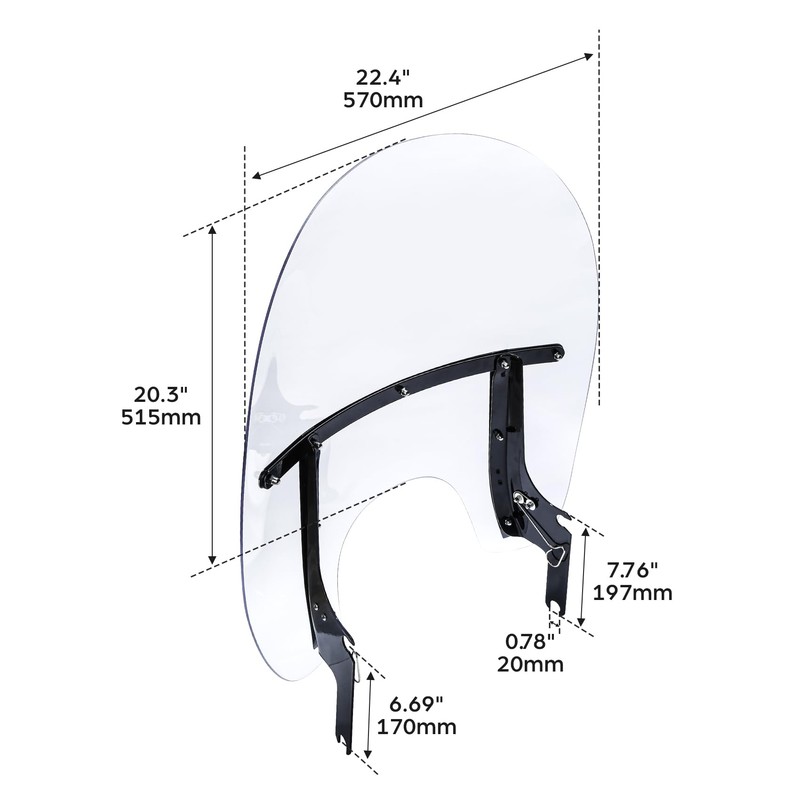 XFMT Clear Detachable Quick Release Windshield Windscreen W/Black Bracket For