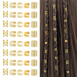 MINGTIANGH 40 Pcs Hair Beads Set Hair Ornaments Assorted Dance Hair Accessories Hair Accessories Rings Hip Hop Hair Braid Rings DIY Handmade Material for Kids Hair Closure Braiding (Gold)