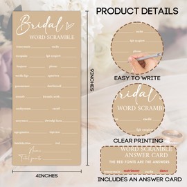 MXLINSW Minimalist Brown Wedding Shower Games Cards, Word Scramble, Bridal Shower Games, Engagement Party Wedding Card for 25 Guests, Bridal Party Supplies 4x9inch-A32