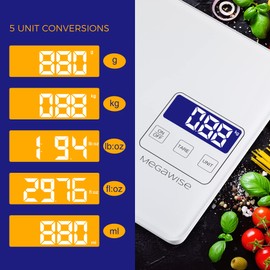 Digital Kitchen Scale K28H – Ultra-Slim Design, Precise 1g–15kg Measurement, 5 Units, Tare Function, Backlit Display, for Baking, Cooking & Meal Prep