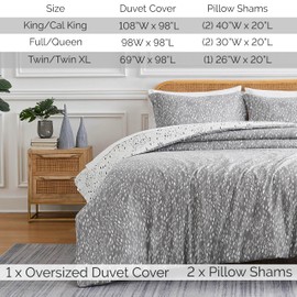 Southshore Fine Living, Inc. King Size Duvet Cover Set, King/Cal King - Reversible, Premium Microfiber King Bedding Set, Easy Care - 1 King/Cal King Duvet Cover, 2 Shams - Botanical Leaves Grey