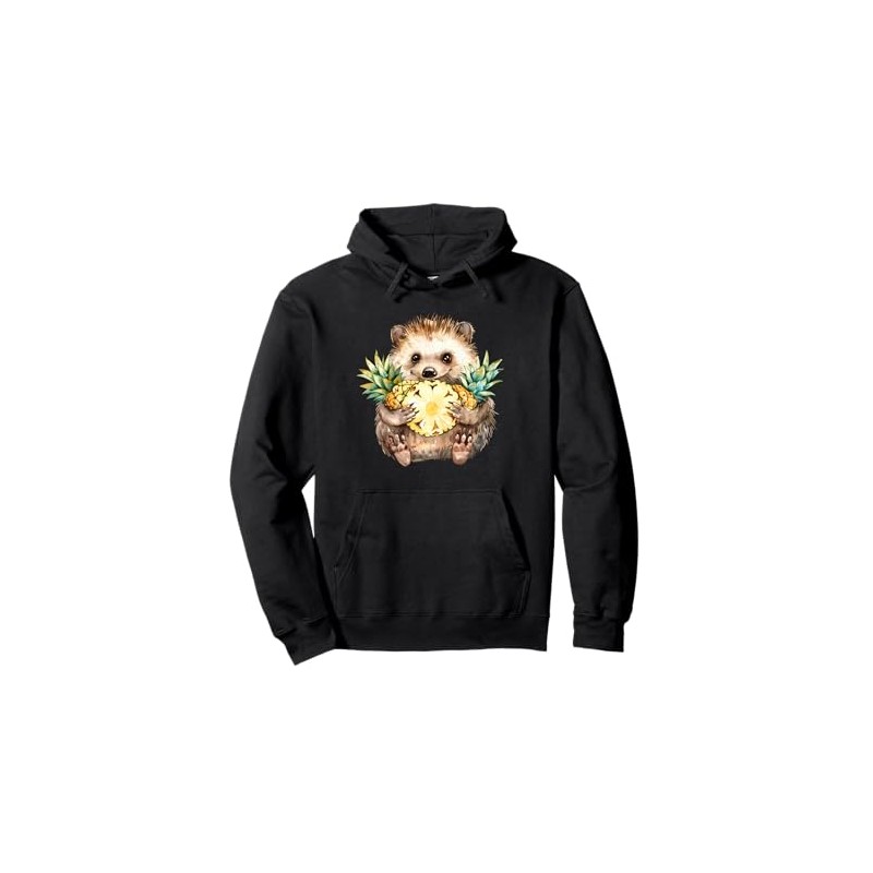 Pineapple Hedgehog Watercolor Hedgehog Lover Artwork Pullover Hoodie