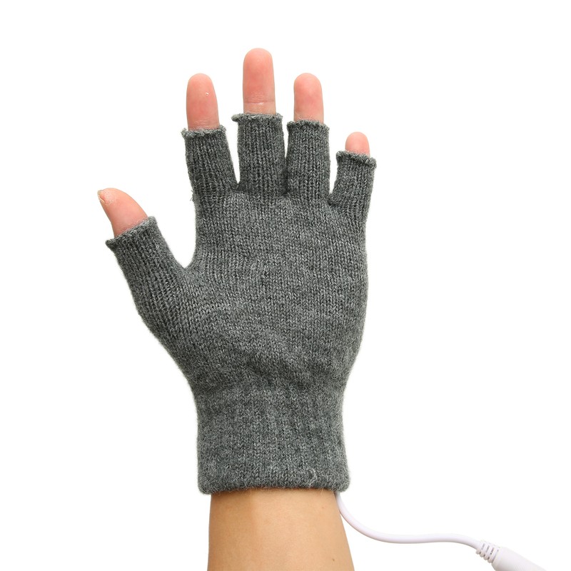USB Warmer Heated Gloves Flip Half Fingerless Electronic Knitted Hand