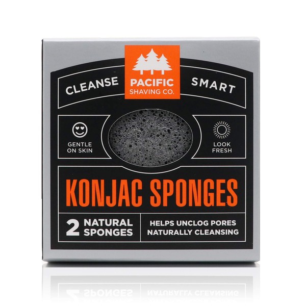 Pacific Shaving Company Konjac Sponge - 2pk | Natural & Compostable, Gentle and Effective Exfoliation, Helps Leave Skin Brighter, Softer, Smoother