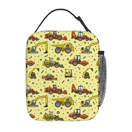 NZCVRFZE Heavy Construction Machines Insulated Lunch Box Bag for Boys & Girls, Reusable Kids Lunch Box Ideal for Hot or Cold Snacks & Bento Boxes