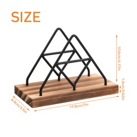 1 x napkin holder, black, fashion napkin holder, metal napkin dispenser, triangular design napkin stand with wooden base, for table decoration in restaurant, cafe, hotel or kitchen
