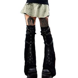 Allpunkall Punk Long Leg Warmers for Women Gothic Black Flared Harajuku Rave Emo
