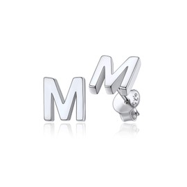 Teens Silver Aesthetic Stud Earrings 925 Sterling Silver Initial M Earrings Tiny Alphabet A-Z Letter Name Earrings for Women Girls