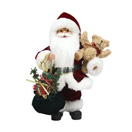 Northlight Santa Claus in Traditional Red Suit Holding A Teddy Bear and Gift Bag Christmas Figure, 12"