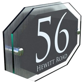 House Sign Modern Glass Effect Acrylic Door Number Name Road Plate Plaque