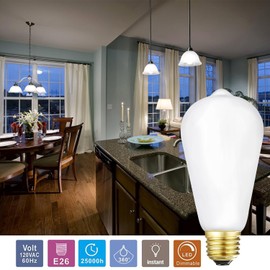 Leools LED Light Bulb Dimmable Flick-Free Matt White 6W Cool White 5000k Frosted Glass CRI90 600LM, 60W Equivalent Vintage LED Edison Antique LED Filament Light Bulb,E26 Standard Base,6 Pack