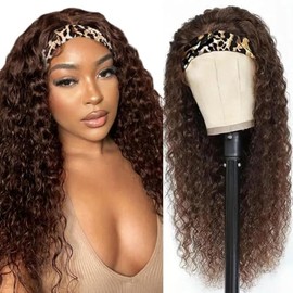 Perücke für Damen, natürlich, brasilianisch, Perücke, Stirnband, menschliches Haar, 35,6 cm, Schokoladenbraun, gelockt, brasilianisches Haar, für tiefe Wellen, Glueless, menschliches Haar