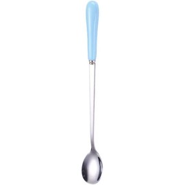 1PC Long Handle Spoon, Stainless Steel Coffee Spoon Ice Cream with Ceramic Handle, Milkshake Dessert Colored Stirring for Tea Cocktail(L,Blue)