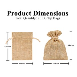 Mandala Crafts 4X6 Inch Plain Burlap Drawstring Gift Bags for Favors - 20 Small Linen Sacks Gift Pouches for Candy, Coffee, Jewelry, Wedding, and Party Supplies