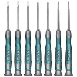 TOTAL - 7 Piece Precision Screwdriver Set | For Slotted, Phillips, Torx | Chrome Vanadium Steel Blade | Ergonomic Handle, Size 7, Alloy Steel