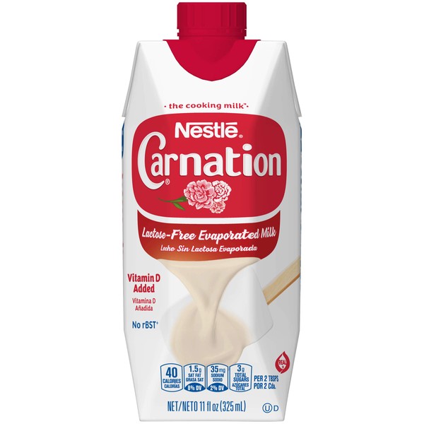 Nestle Carnation Lactose Free Evaporated Milk, 11 fl. Oz. Tetra, Pack of 8 – Lactose-Free Milk Substitute for Sweet and Savory Recipes – Lactose- Free, Rich and Delicious Evaporated Milk