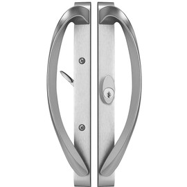 Rockwell Security Modena Contemporary Sliding Door Center Keylock Handle Set in Brushed Nickel Fits 3-15/16 Inch CTC Screw Holes and 1-3/4 Inch Thick Doors