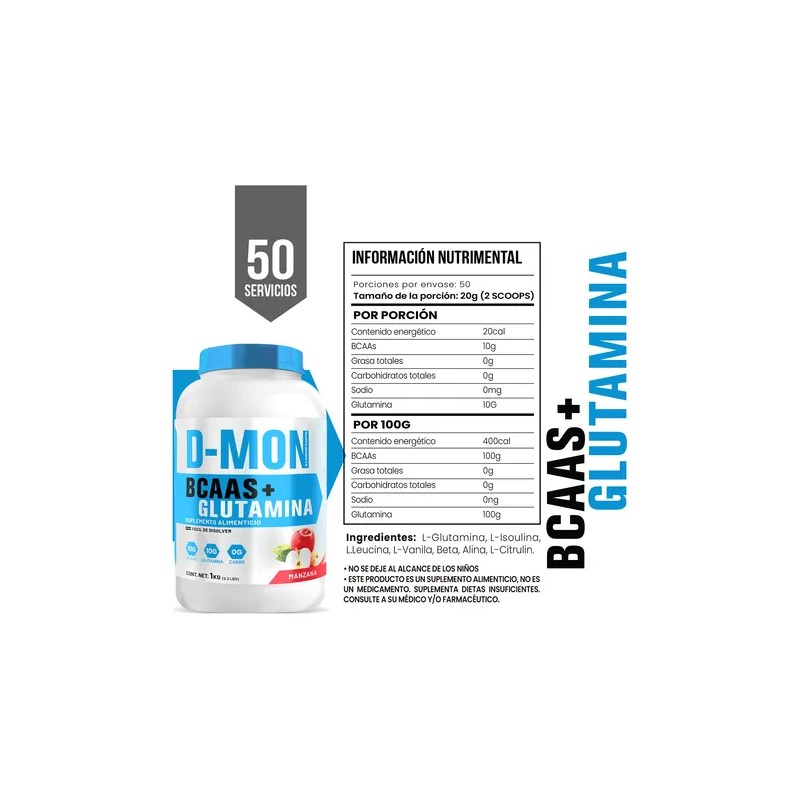 Aminoácidos Bcaas + Glutamina D-mon 1kg Varios Sabores