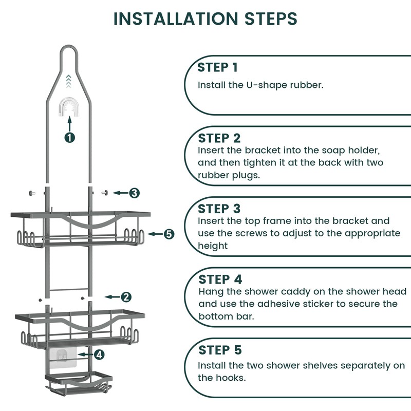 REINHARDT Shower Caddy Hanging Adjustable, Extended Length Rustproof Shower Caddy
