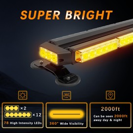 Amexmart 38" 78 LED Emergency Rooftop Strobe Light Bar Safety Traffic Advisor Warning Hazard Light Double Side Flashing with Magnetic Base for Work Truck Vehicles Construction Tow Pickup (Amber)