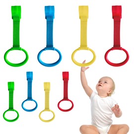 feehope 8Pcs Playpen Pull Up Rings, Plastic Adjustable Safety Baby Pull Up Rings – Toddler Walking Assistant, Easy Install for Playpen, Adjustable Plastic Circles for Crib with Standing Support