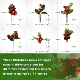 37 Pieces Christmas Floral Picks Artificial Christmas Picks Red Berry Picks Assorted Xmas Tree Branches Faux Pine Picks Spray Fake Holly Stems with Pine Cones for Wreath Garland Floral Arrangement