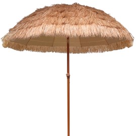 AMMSUN 7.5ft Hula Thatched Tiki Patio Beach Umbrella Hawaiian Style 10 Ribs UPF 50+ with Tilt Carry Bag for Outdoor Tiki Bar, Tropical Palapa, Patio Garden Beach Pool Backyard Natural Color
