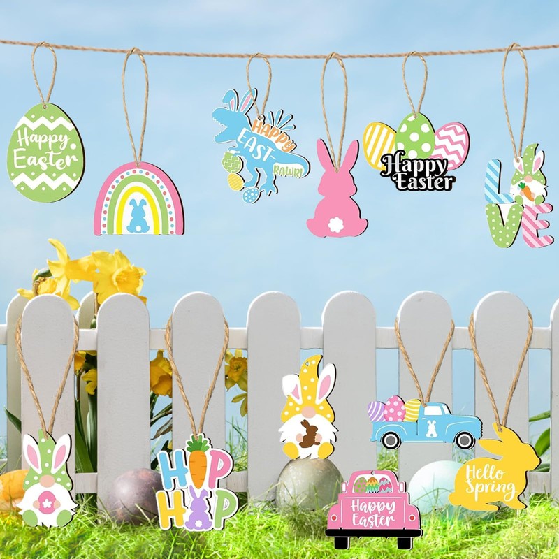 WEINIBAO Wooden Easter Pendants, Pack of 24 Wooden Easter Pendants,