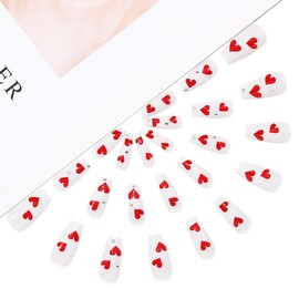 Brishow Valentine's Day Artificial Nails Long Nails for Sticking Red Heart Press On Nails Ballerina Acrylic False Nails 24 Pieces for Women and Girls (D)