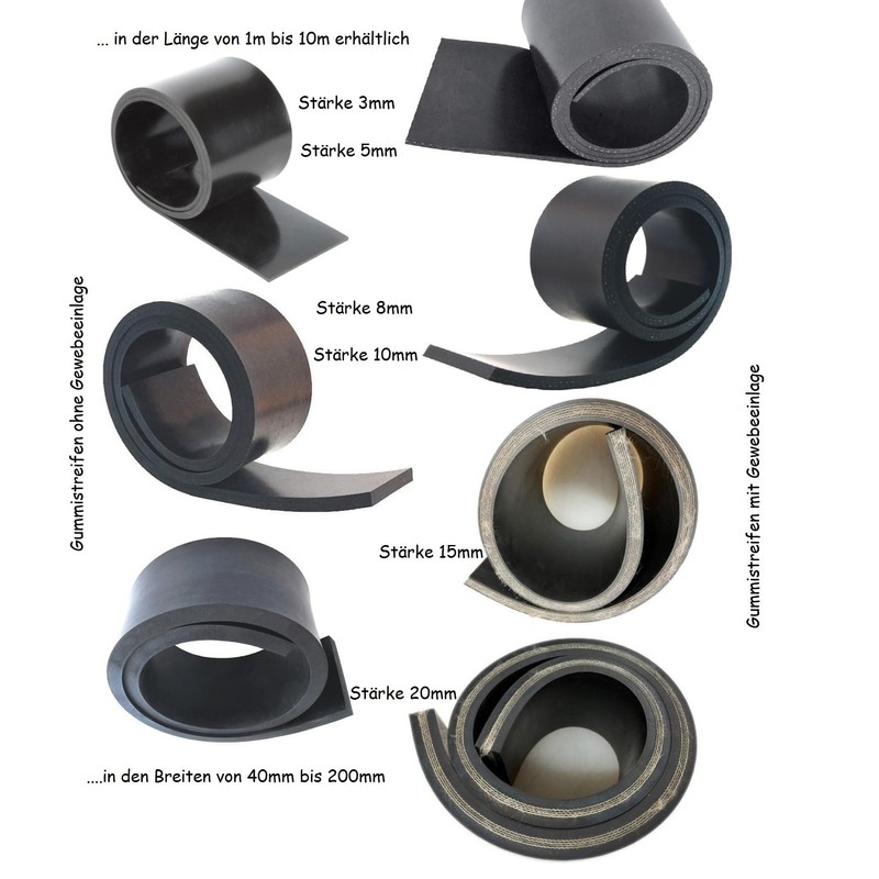 Rubber Strips with Fabric Insert, 5 mm Thick, 100 mm