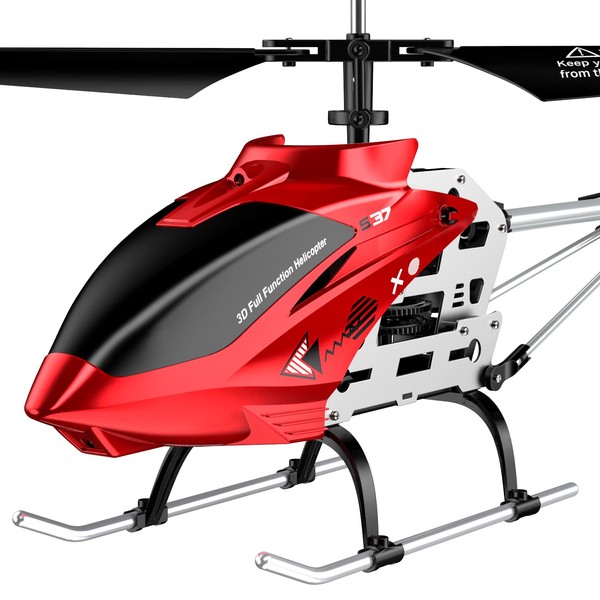 RC Helicopter, S37 Aircraft with Altitude Hold, 3.5 Channel, Sturdy Alloy Material, Gyro Stabilizer and High & Low Speed, Multi-Protection Drone for Kids and Beginners to Play Indoor-Red