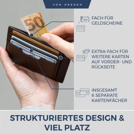 VON HEESEN Genuine Leather RFID Card Holder Made of Nappa Leather - 9 Compartments - Landscape Format Credit Card Holder for Men and Women, dark brown, 01