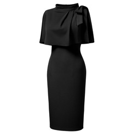 AISIZE Women's Vintage 1940s Half Collar Batwing Cape Party Pencil Dress X-Large Black