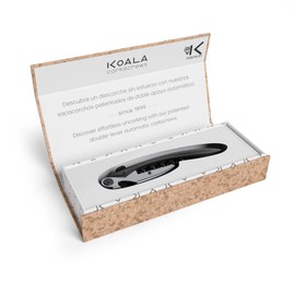 Koala Big Tech - Cavatappi professionale a due tempi – Acciaio Inox, Spirale Teflon, lama precisa, ideale per sommelier e uso quotidiano, finitura nera