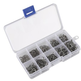 LAJUP Fishing Hooks, 500 Pieces Fishing Hooks Set Hooks Fishing with Barbed Hooks Carbon Steel Fishing Hooks Mixed 10 Sizes of Fishing Hooks with Barbs for Freshwater and Saltwater Fish
