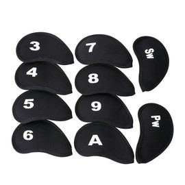 10Pcs Neoprene Black Golf Head Covers for Iron with White Club No. Fit Most Brands