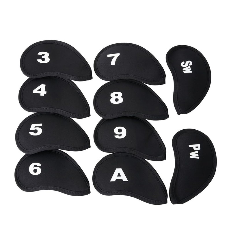 10Pcs Neoprene Black Golf Head Covers for Iron with White