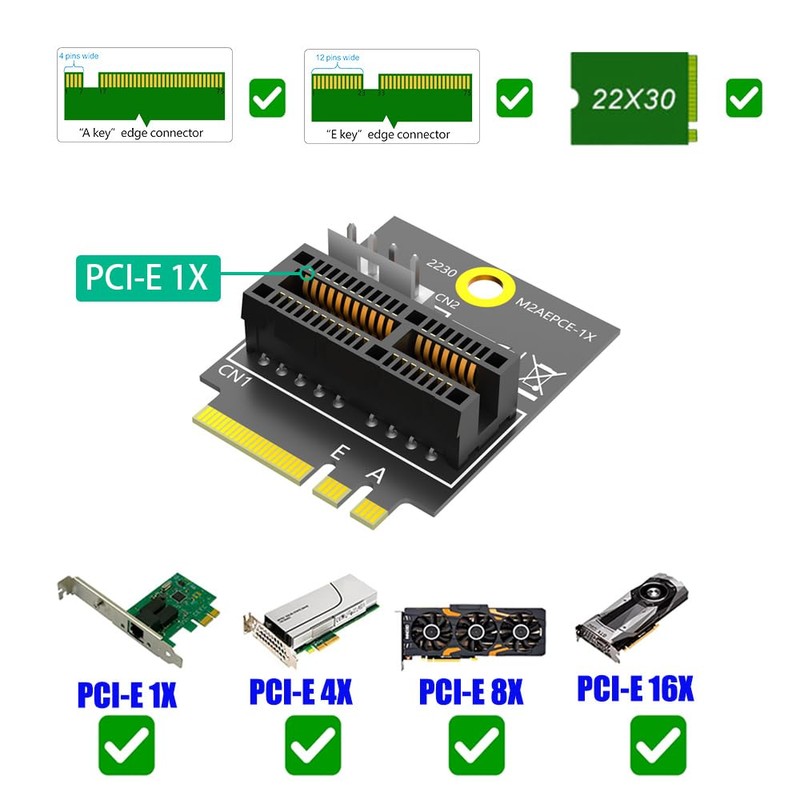 LeHang M.2(NGFF) Key A/A+E/E to PCI-E 1X Adapter