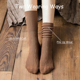 DZALS 9 Pairs Women's Crew Socks Long Knit Turn Cuff Cotton Slouchy Calf socks for Women Girls Ladies