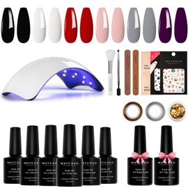 MAYCHAO Kit de iniciación de esmalte de uñas de gel con luz UV, juego de 6 colores de esmalte de uñas de gel con capa base y capa superior brillante, 