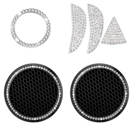 HOKTI Bling Crystal Car Cup Holder Coaster Engine Start Stop Button Cover Compatible with Acura Integra RSX TSX TL Shiny Diamond Car Logo Emblem Sticker Interior Accessories Set