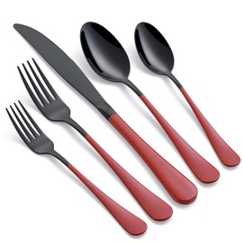 Onlycooker 20-Piece Red Silverware Set 18/0 Stainless Steel Black Silverware Set Red Handle Cutlery Black Set Service for 4 Dinner Knives Forks Spoons Set Black Flatware SetFinish Dishwasher Safe