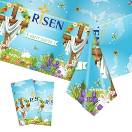 COSORO 2pcs 137 * 274cm Plastic Easter Tablecloth Waterproof,Easter Decorations Table Cloth Rectangle Blue Cross Easter Tablecloths Party Table Cover for Easter Party Supplies Table Decorations